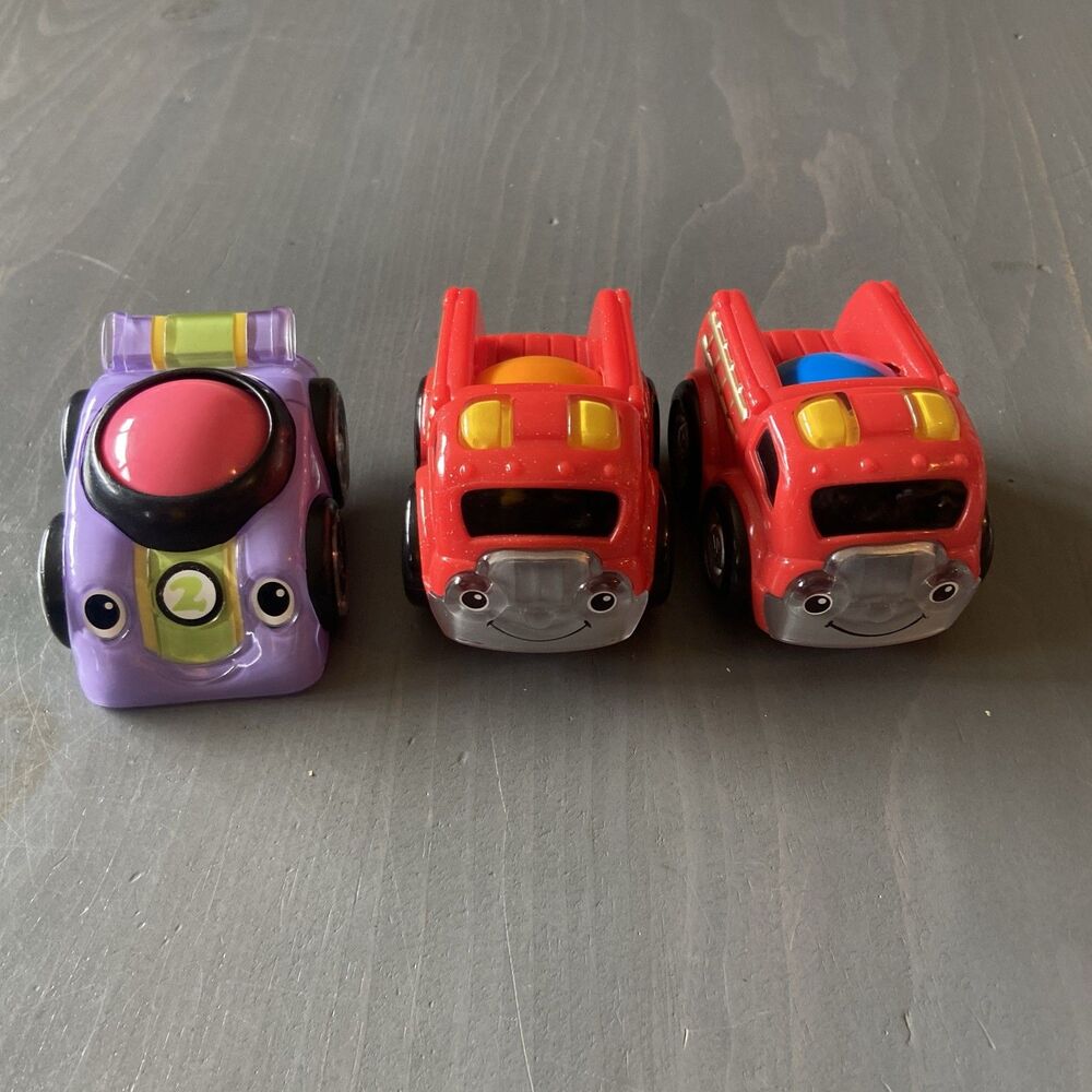 3 Fisher Price Little Lil Zoomers Roller Ball Shake & Crawl Race Car & Firetruck